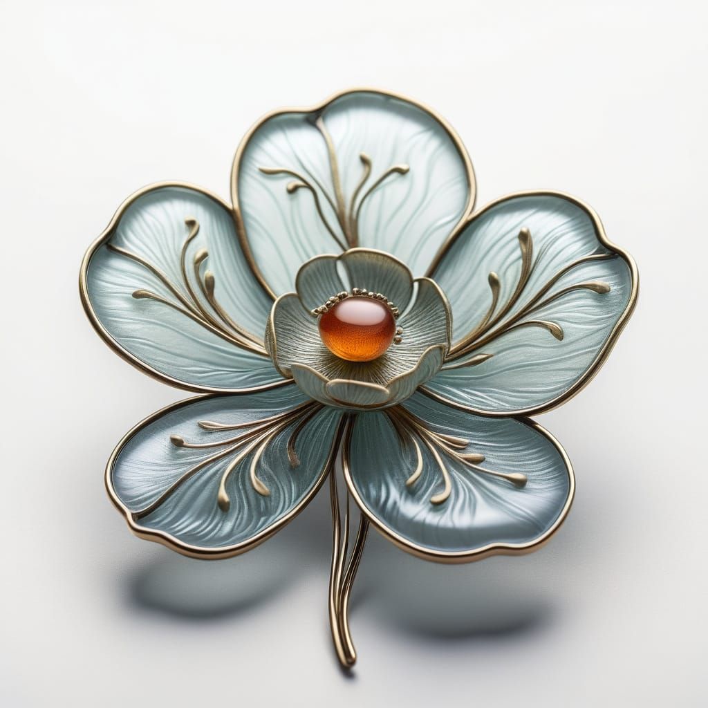 Elegant Art Nouveau Poppy Flower Pin in Intricate Glasswork