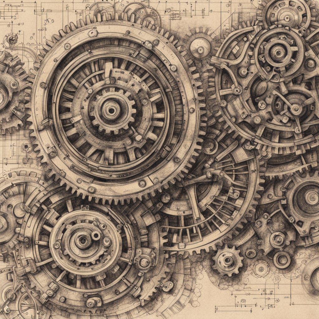 Mechanical System: Hyperdetailed Charcoal and Ink Technical ...