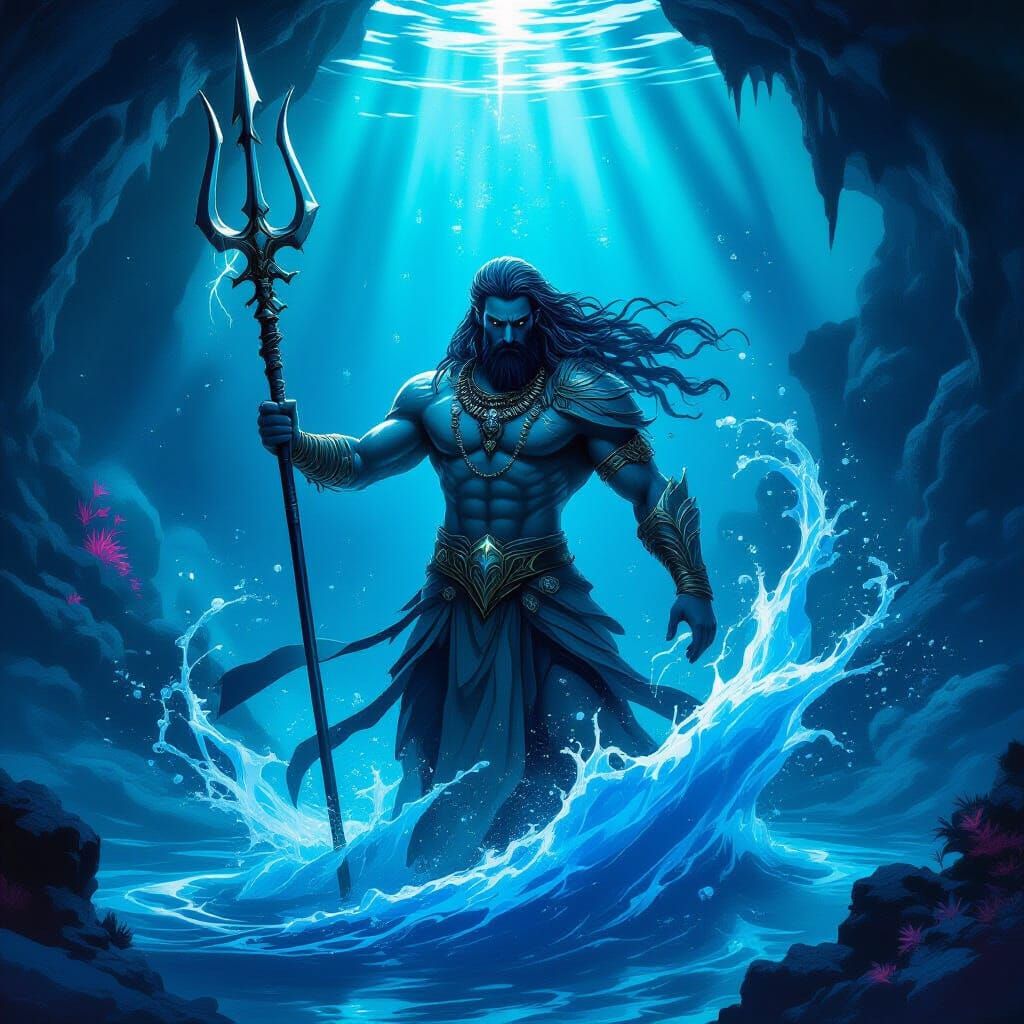 Mystical Warrior in Azure Water, Energy Trident