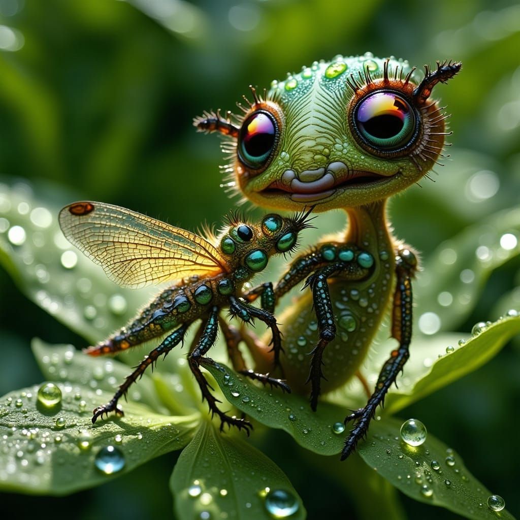 Adorable Baby Troll Gnome Hybrid Riding Dragonfly