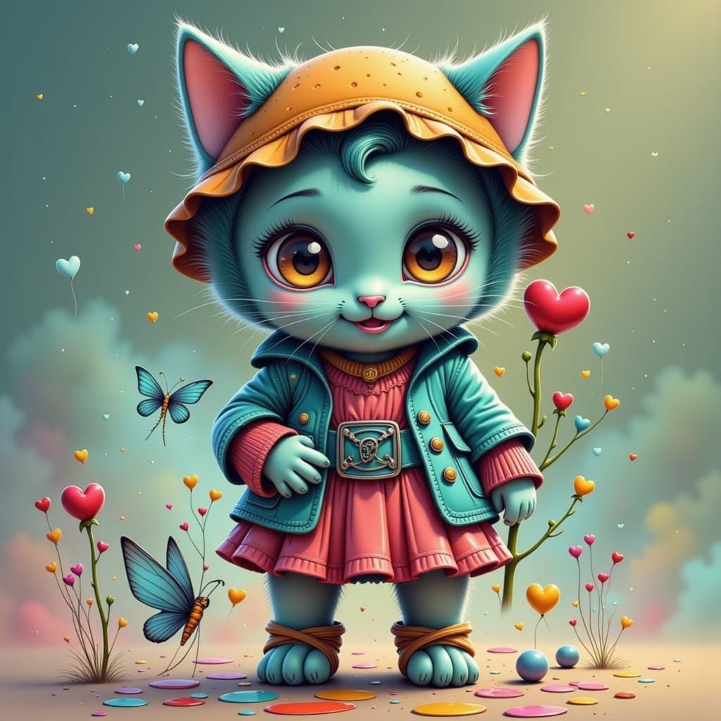 Adorable Valentine Kittens in Whimsical Style
