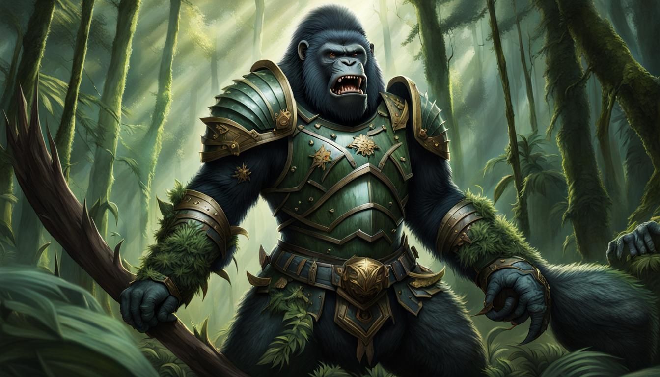 Armored Gorilla Warrior Screaming in a Forest