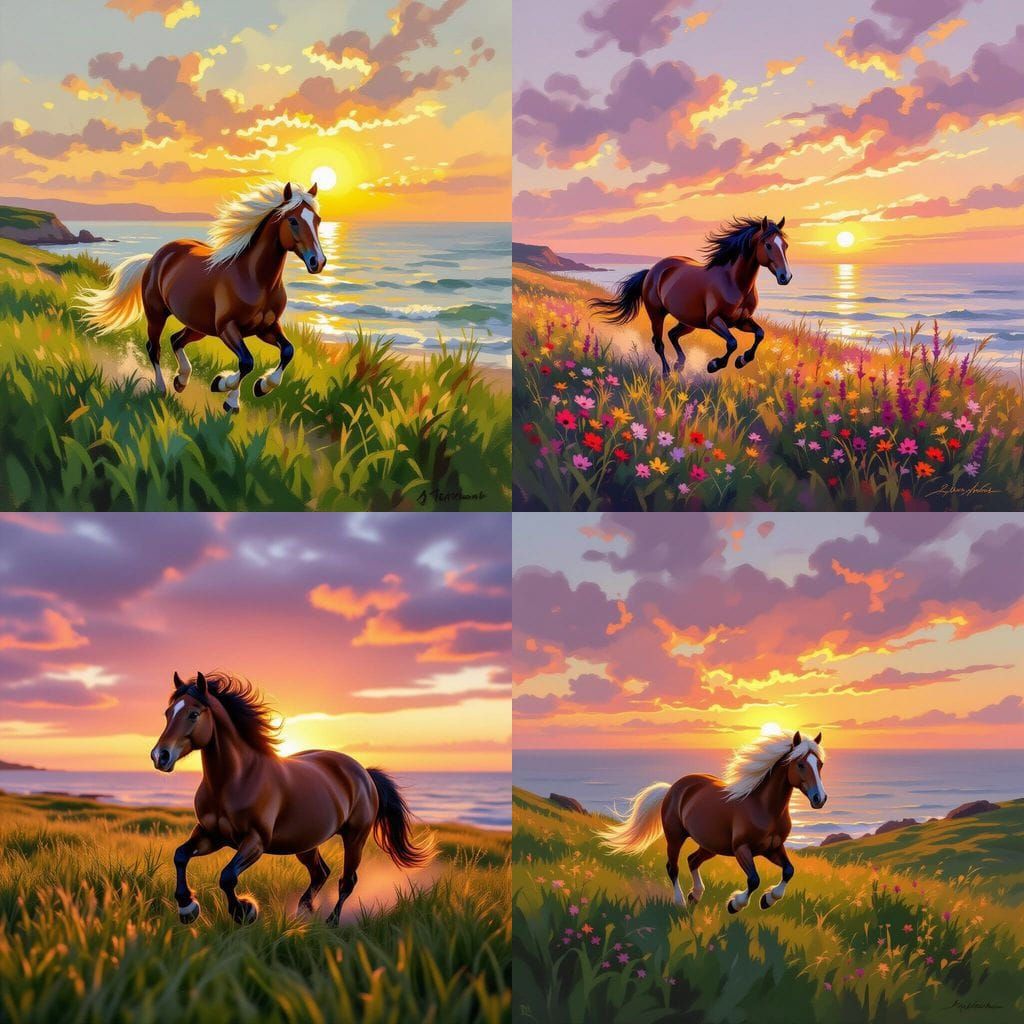 Pony Galloping by the Sea at Sunset