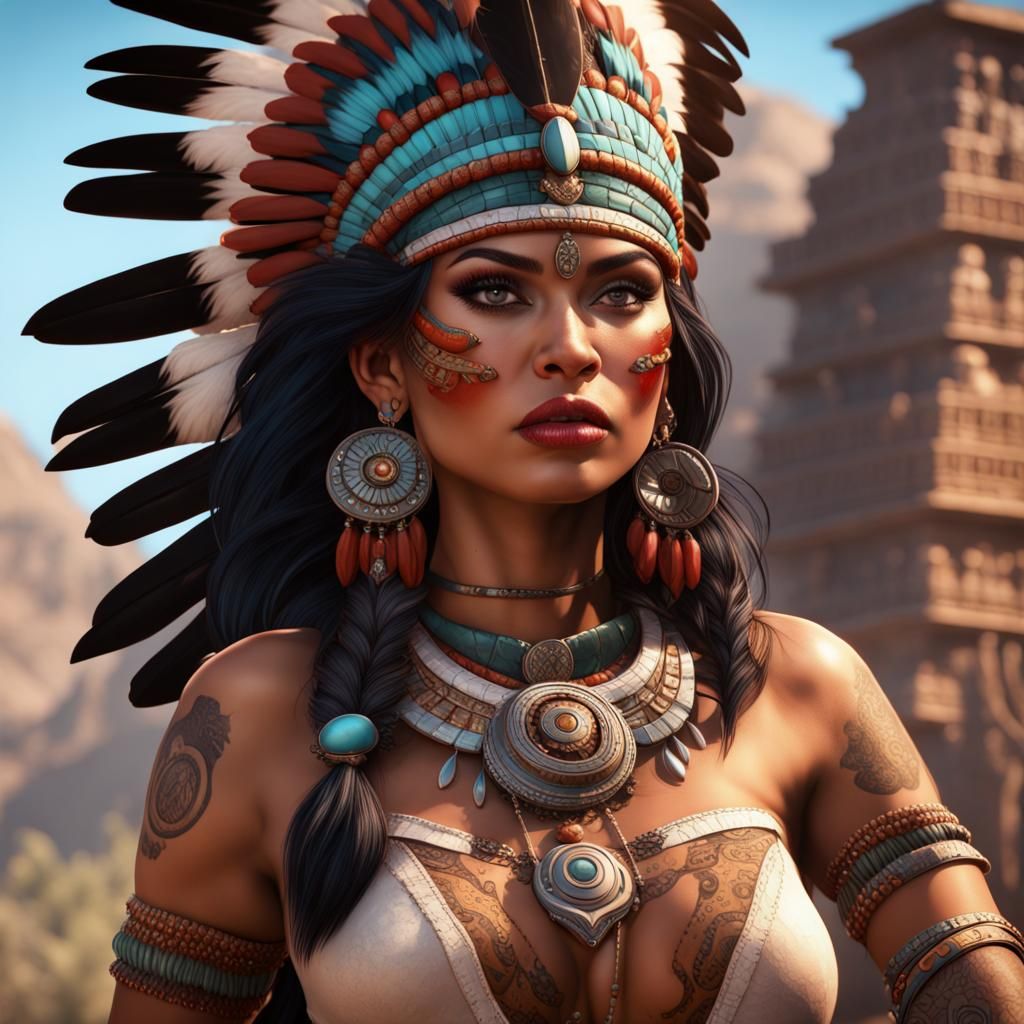 Hyperrealistic Aztec Pinup Girl in Detailed Matte Painting