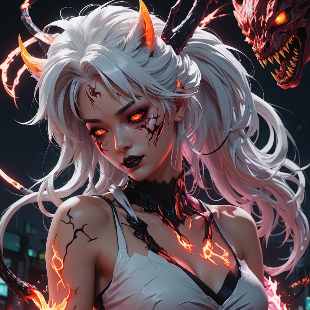 Kitsune Girl Injects Venom: 3D Anime Concept Art