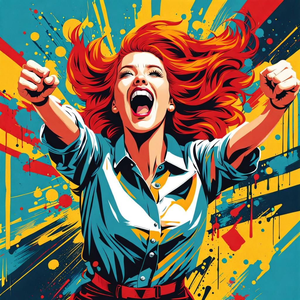 Ecstatic Redhead in Pop Art Style