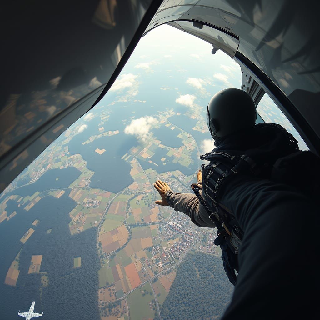 Skydiver's Leap: Hyperrealistic Cinematic View