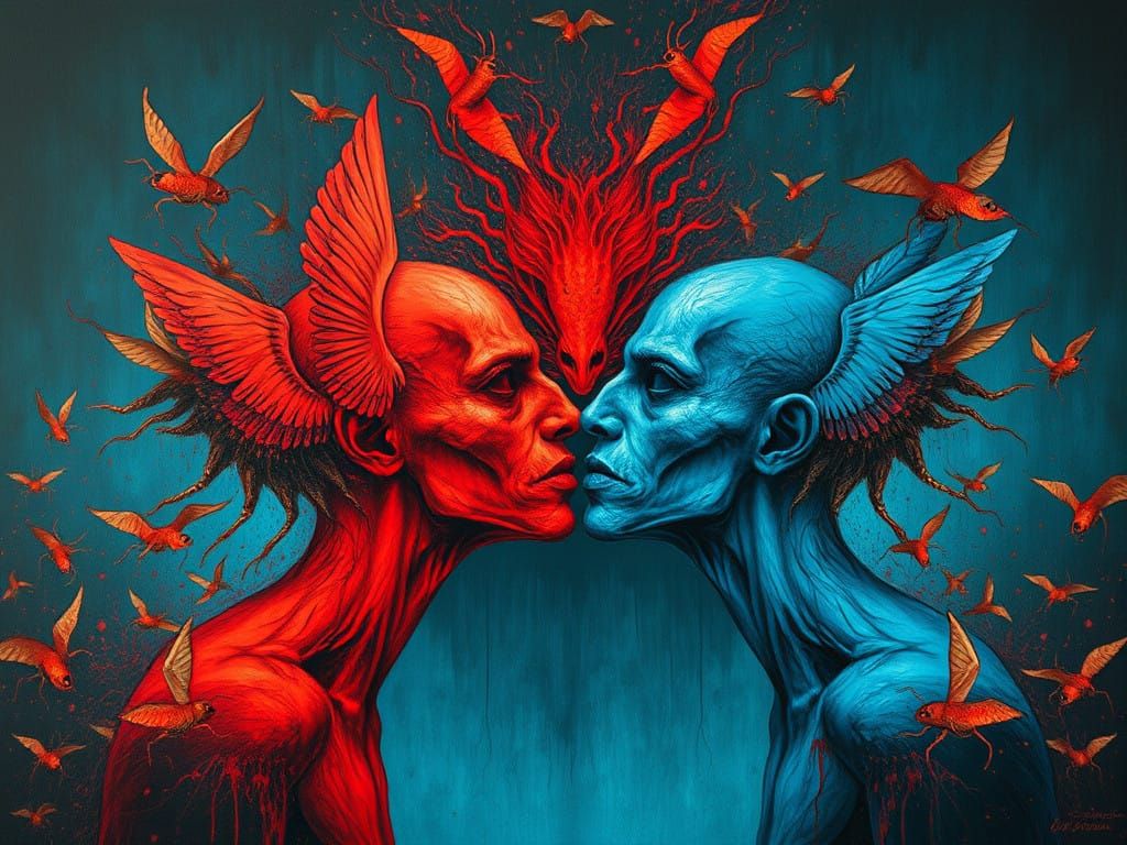 Swarm in Brutalist Style: A Riot of Red and Blue