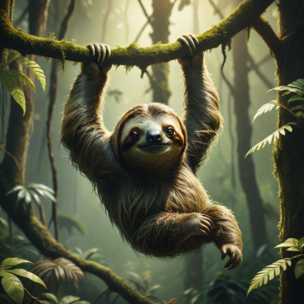 Mysterious Sloth in Lush Jungle Concept Art