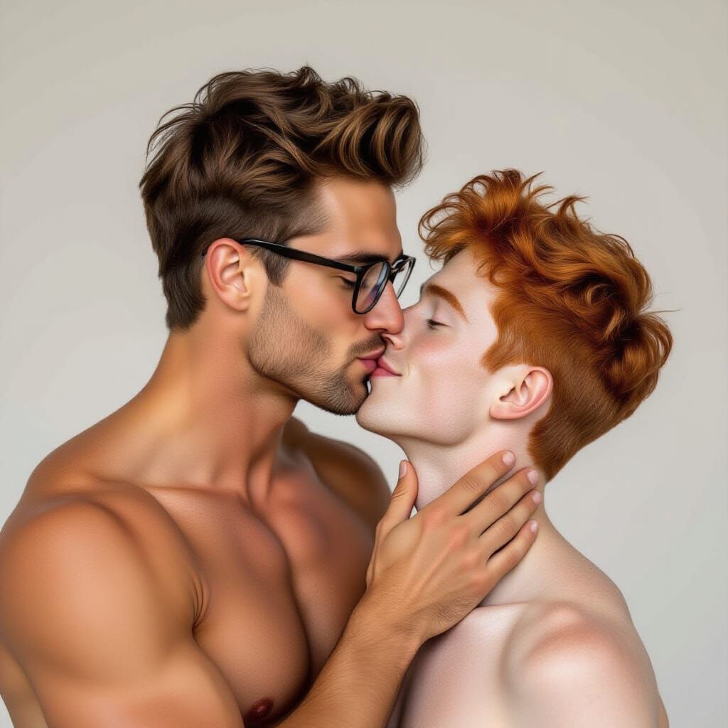 Two Men Kissing in a Professional Portrait