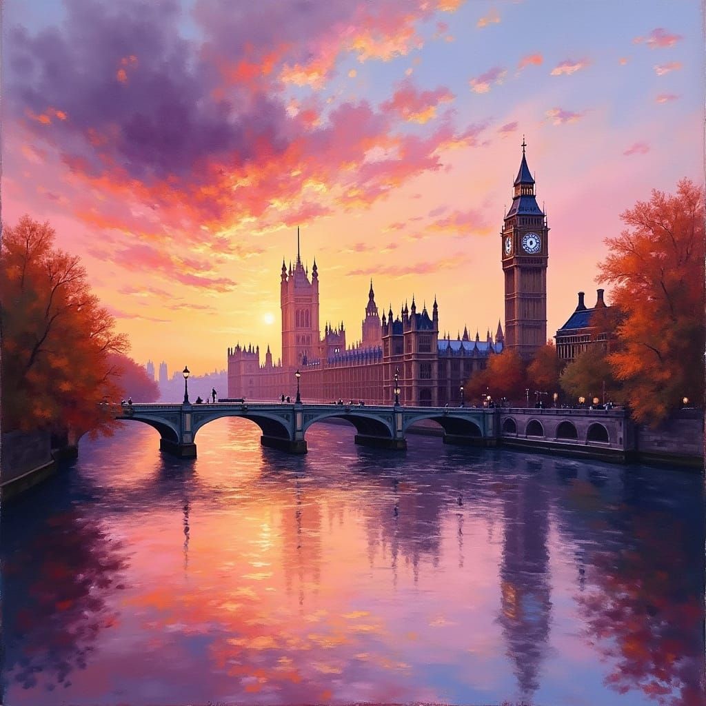 Impressionistic Sunset Over London Parliament
