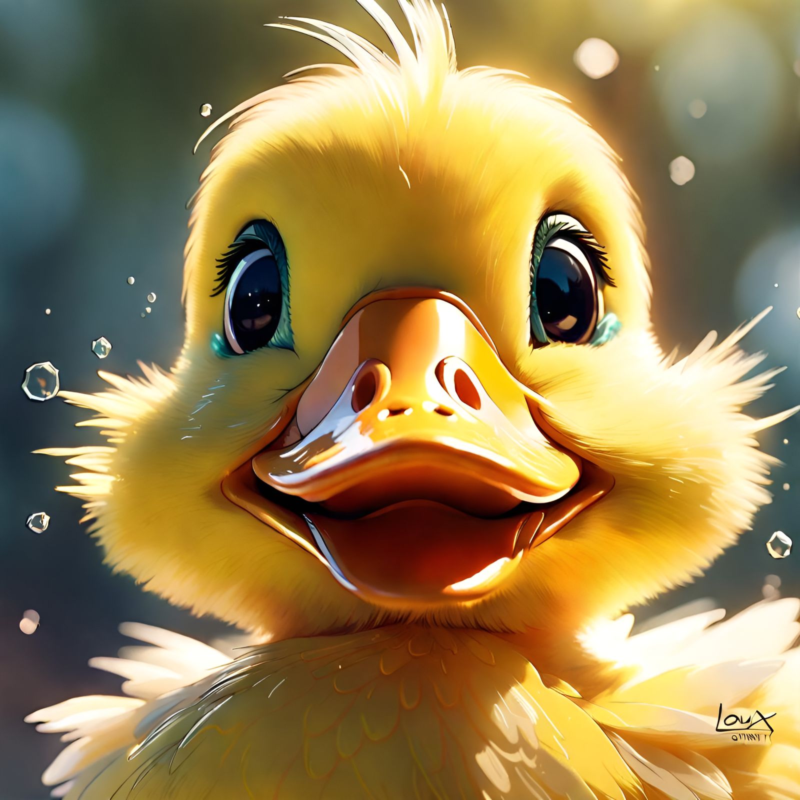 Laughing Duck Portrait in Cartoon Style