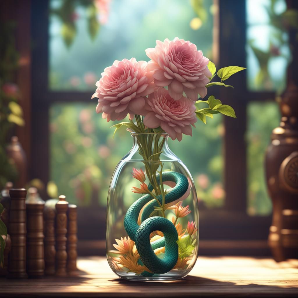 Snake in Glass Vase: Professional Photography