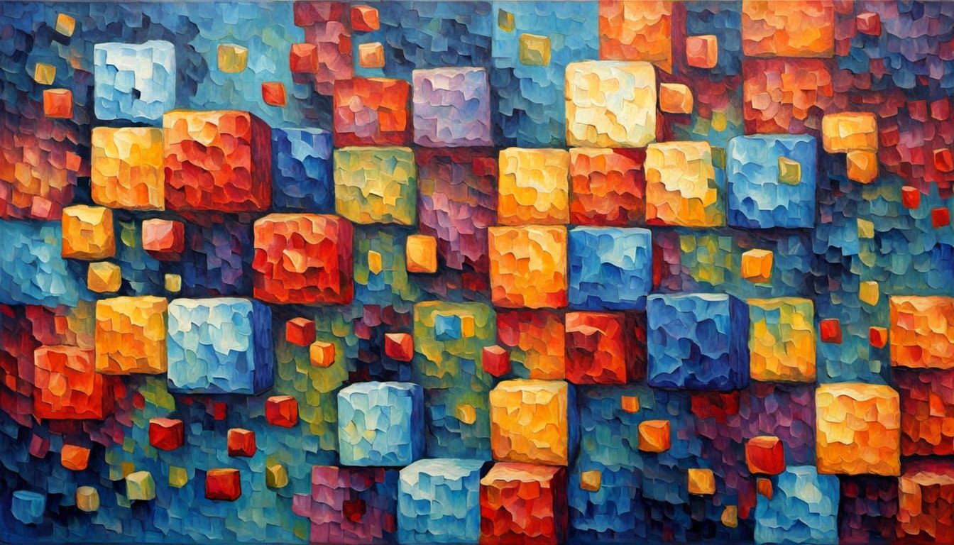 Vibrant Expressionist Cubism Oil Painting