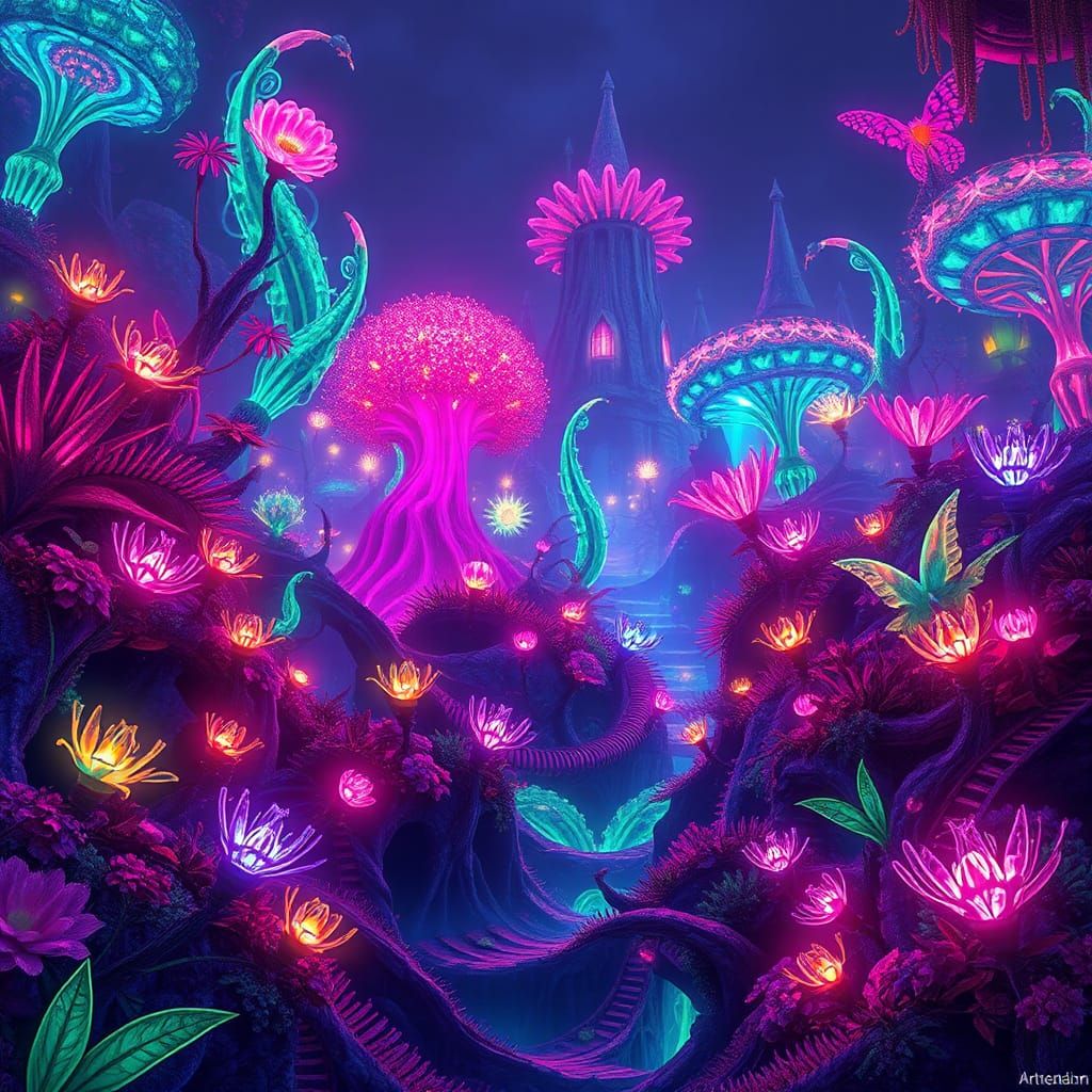 Glowing Fantasy Landscape in Detailed Matte Painting Style