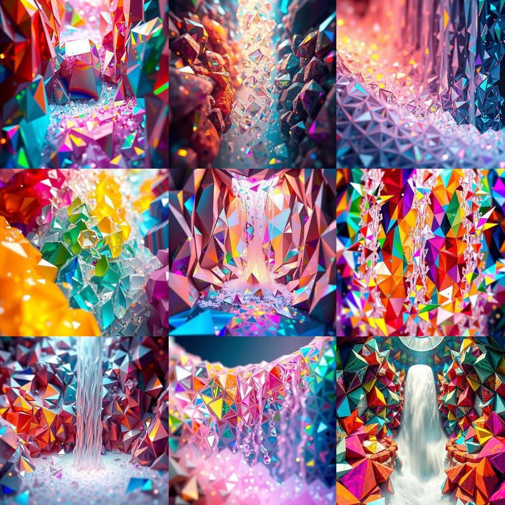 Dazzling Cubist Waterfall of Shimmering Glass