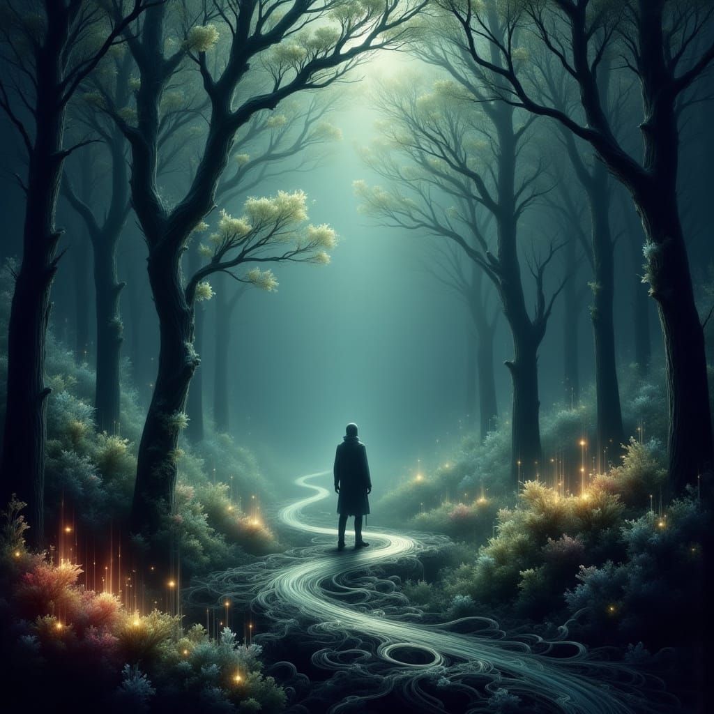 Ethereal Forest Crossroads at Twilight