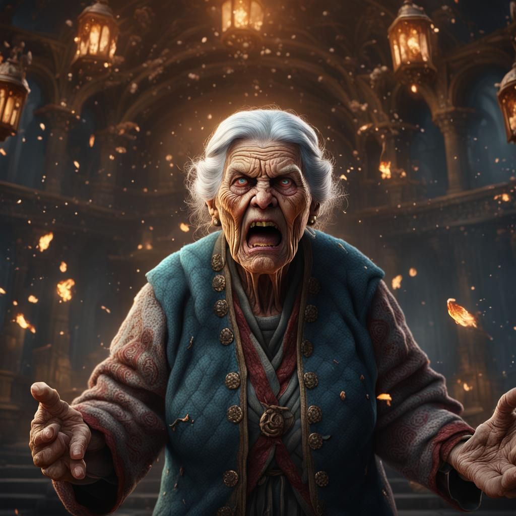 Angry Old Woman: Detailed Matte Painting