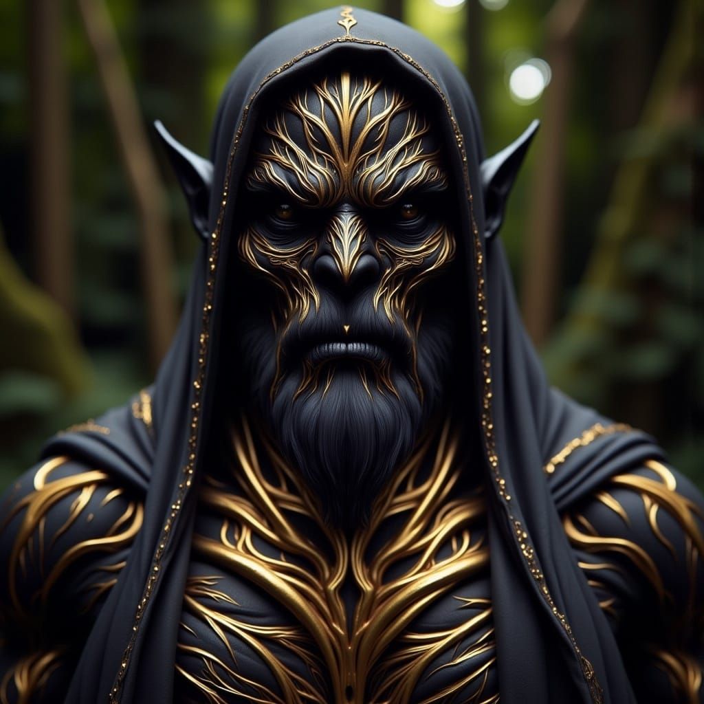 Mystical Gnome with Golden Runes in Dark Fantasy Style