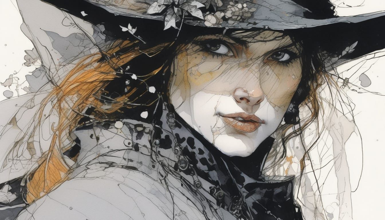 Captivating Smirking Witch in Graphic Novel Style