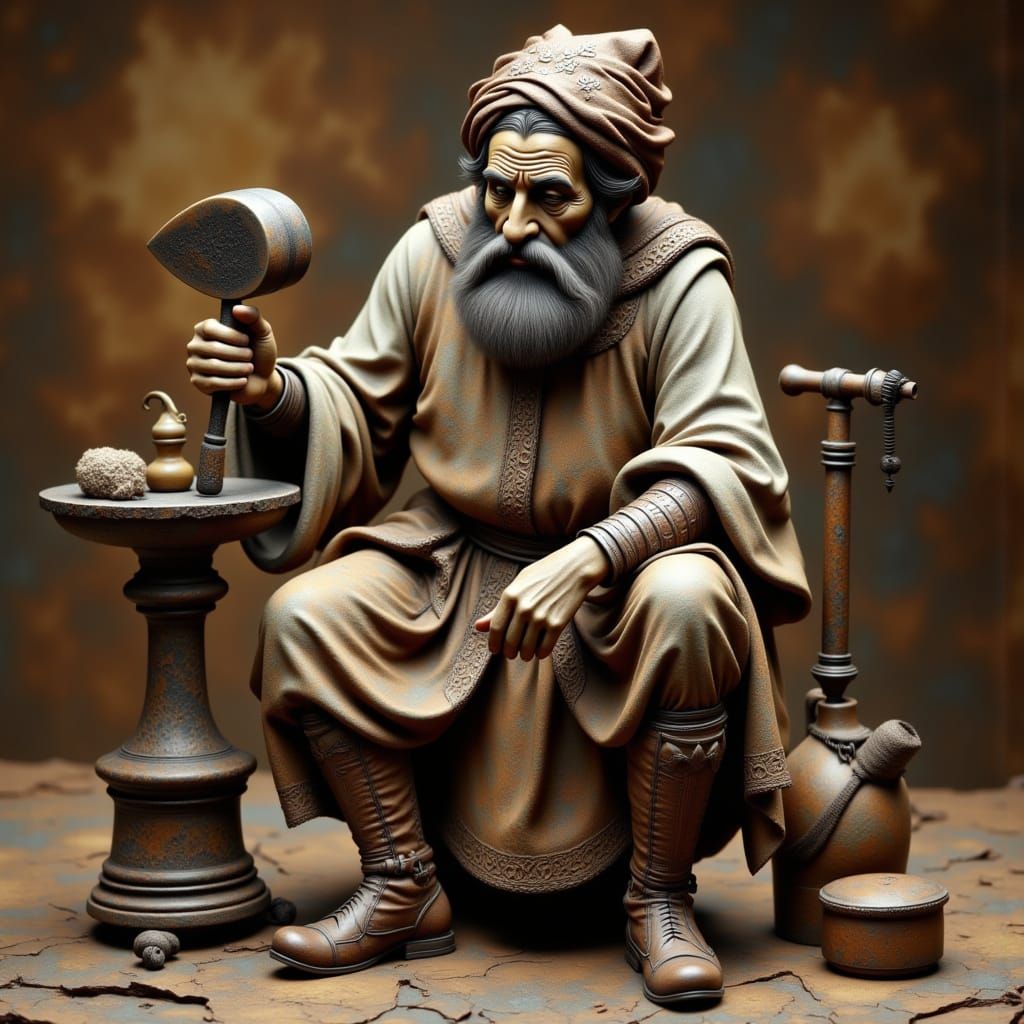 Rugged Blacksmith in Ancient Faience Style