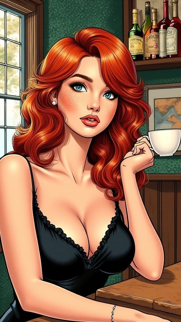 Watercolor Portrait of a Daydreaming Red Haired Irish Woman