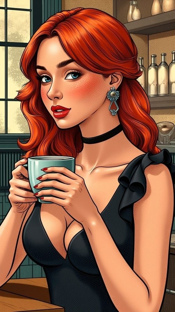 Watercolor Portrait of a Daydreaming Red Haired Beauty