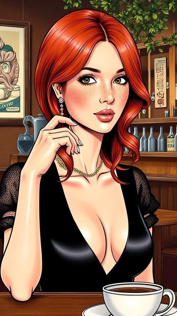 Watercolor Portrait of a Red Haired Irish Woman in a Bar