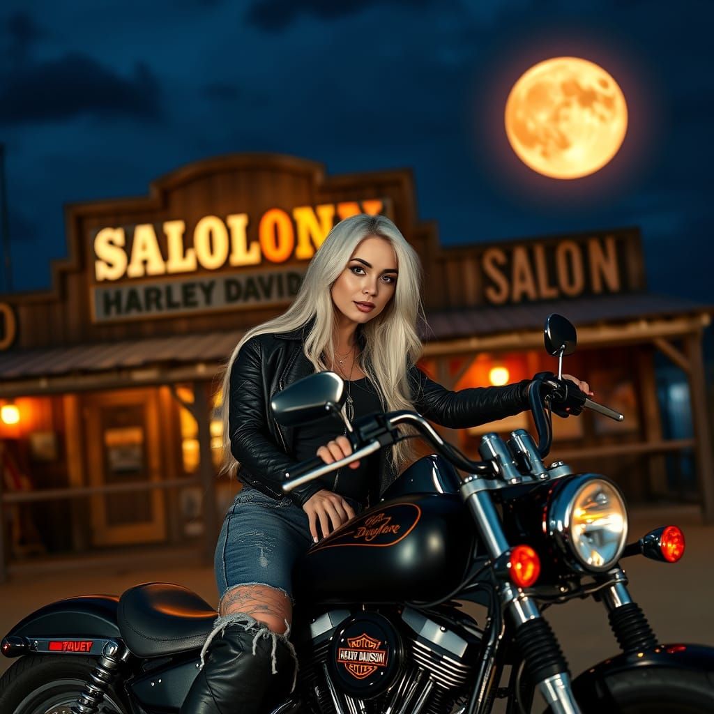 Thai Rebel Biker Goddess Under the Crimson Moon