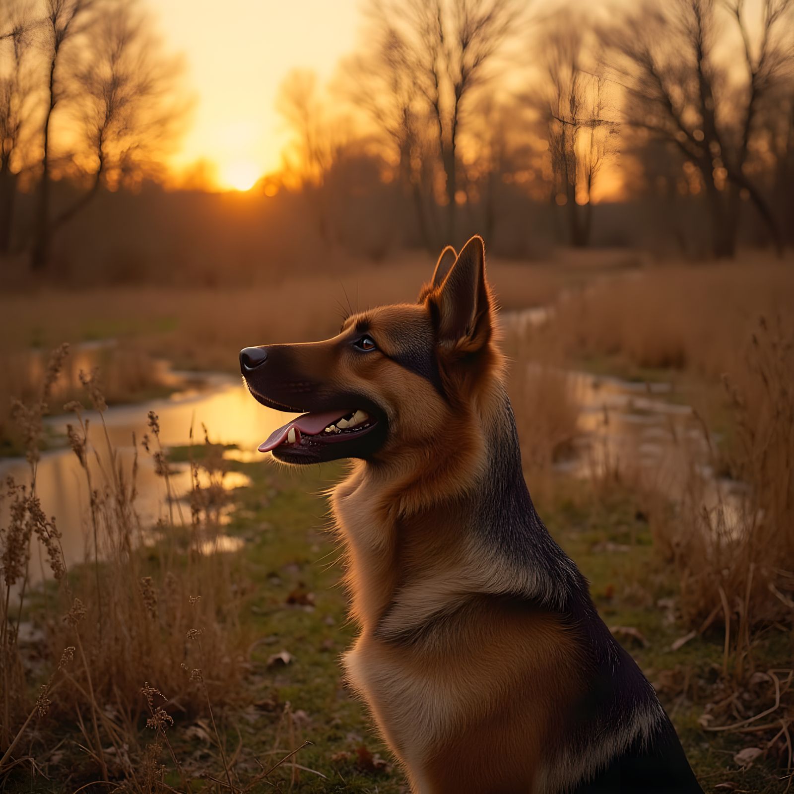 German Shepherd in Autumn Prairie: Vintage Postcard