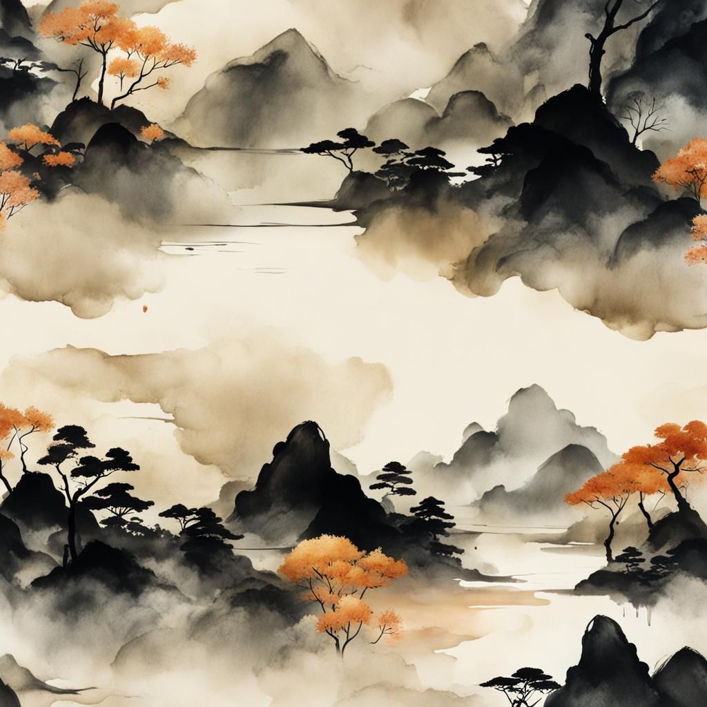 Muted Chinese Ink Painting in High Resolution