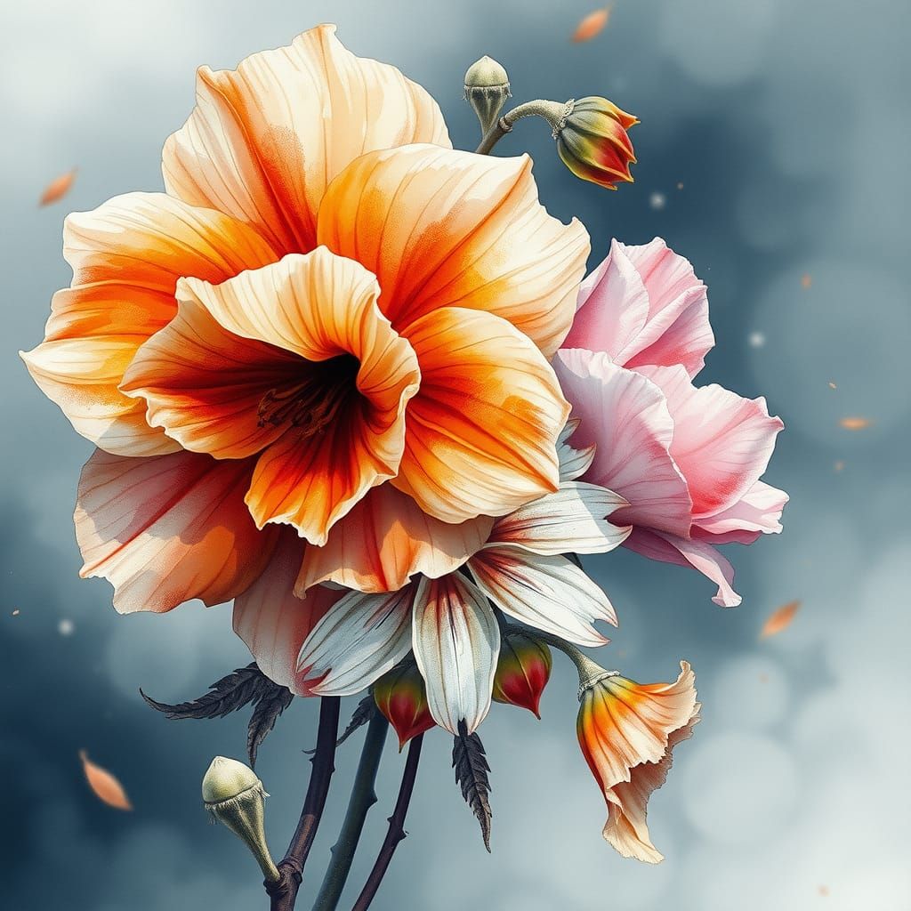 Watercolor Flowers Digital Illustration: HDR Cinematic Maste...