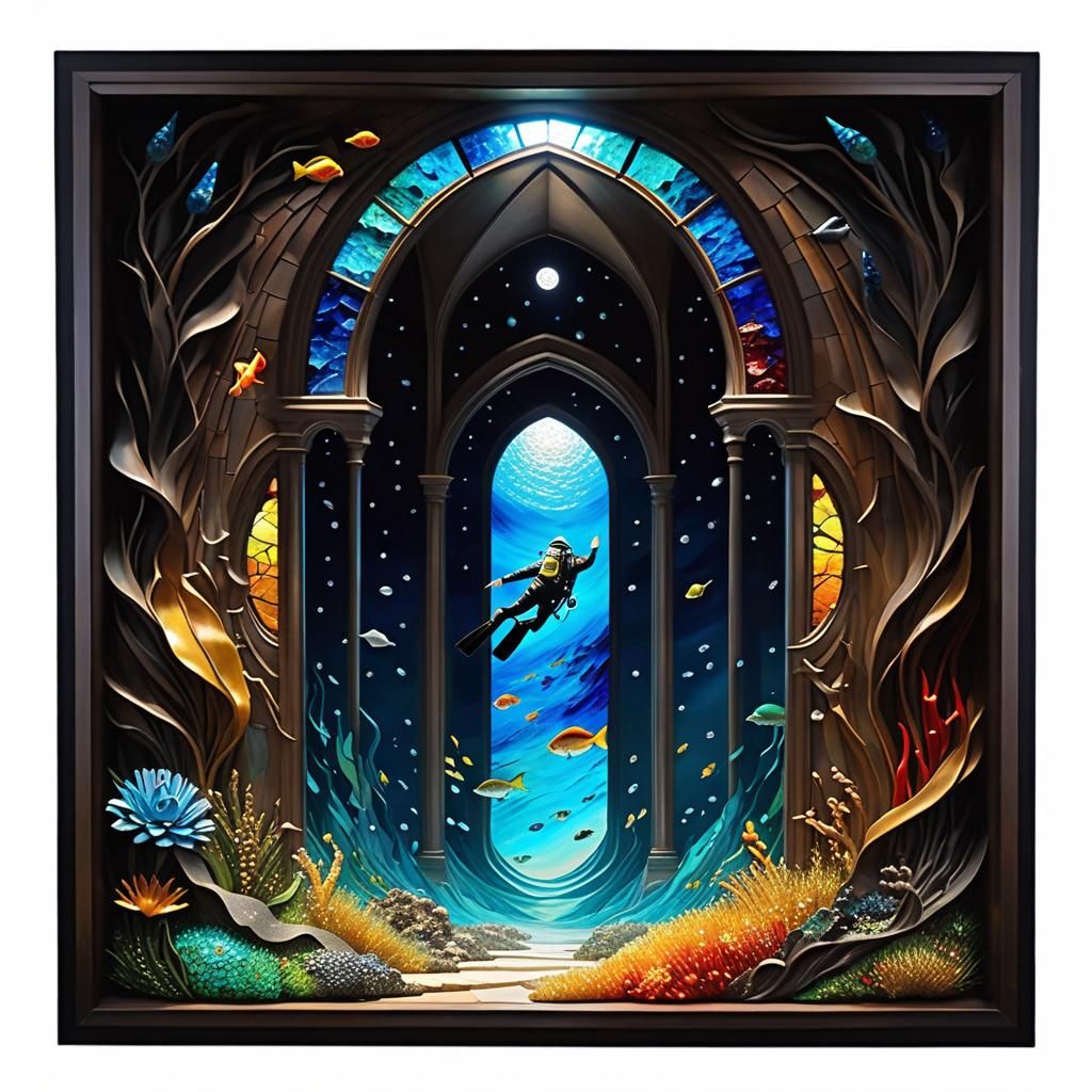 Stained Glass Mosaic Impasto Oil Painting