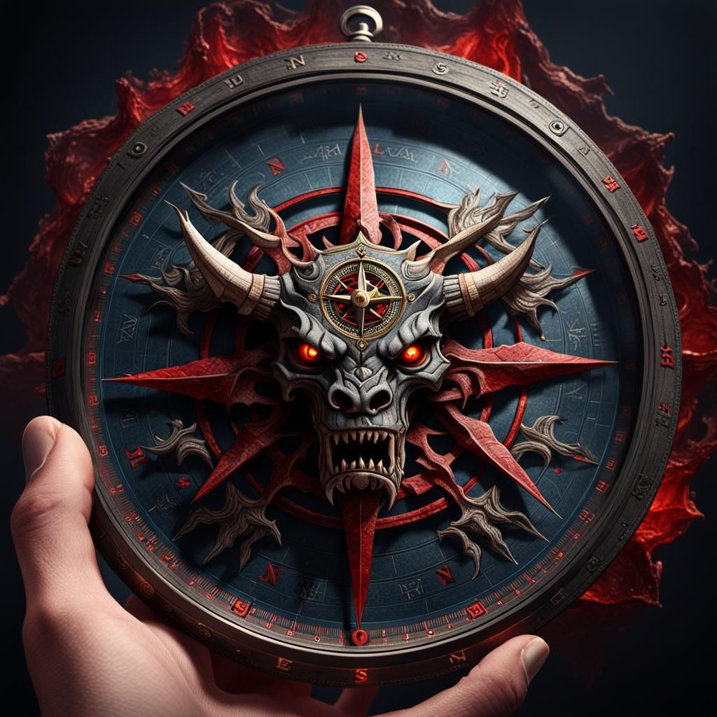 Person Holding a Demonic, Bloody Compass