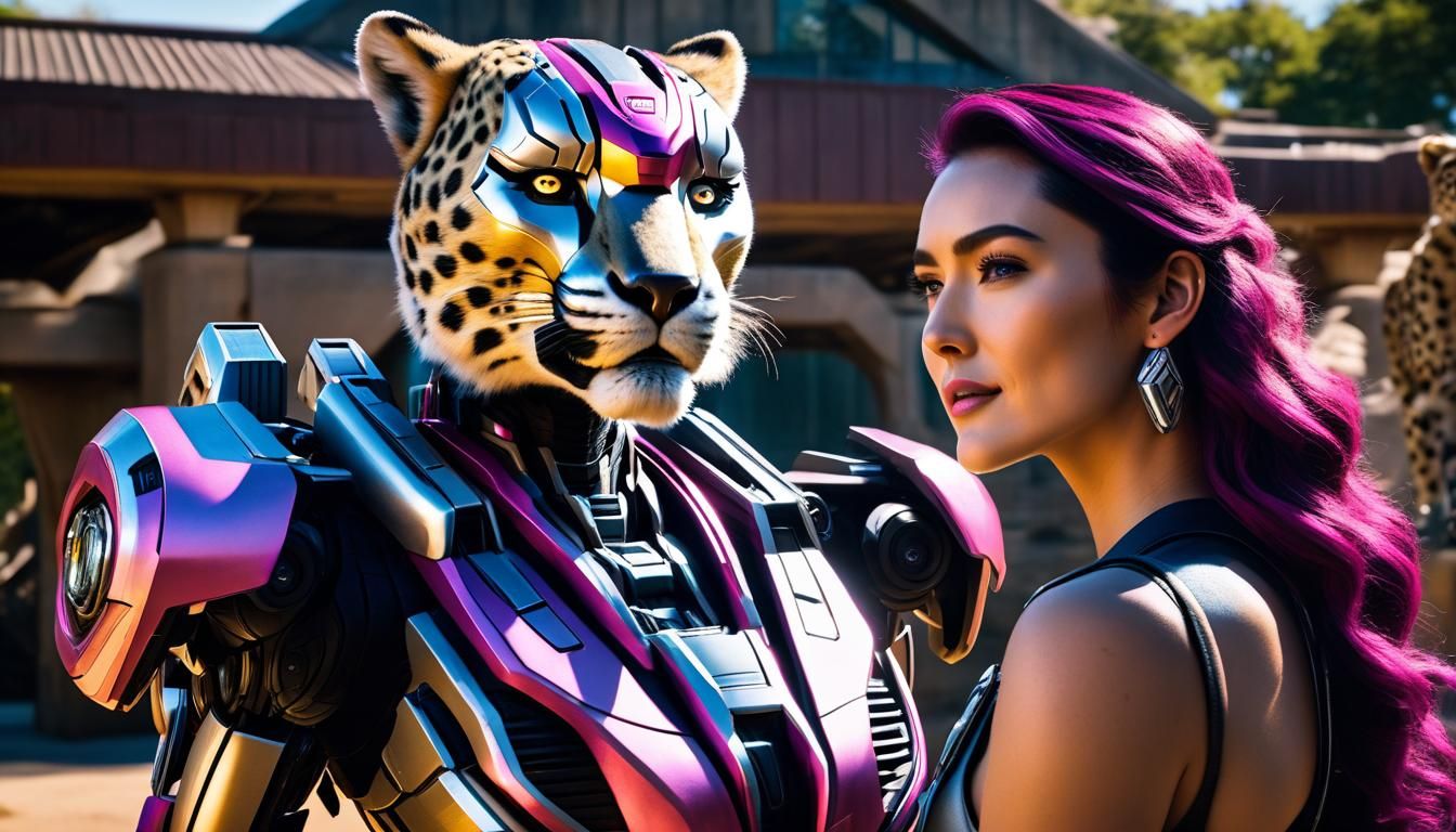 Arcee From Transformers Selfie With Cheetah