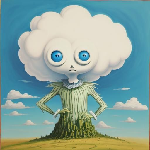 Cloud Man Portrait in Gouache Style