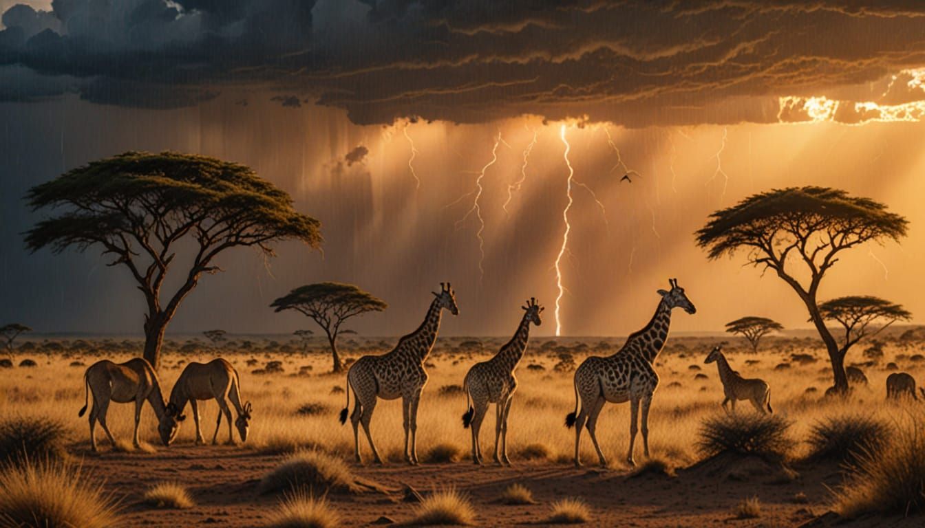 Lion Stalks Prey on Serengeti as Storm Approaches