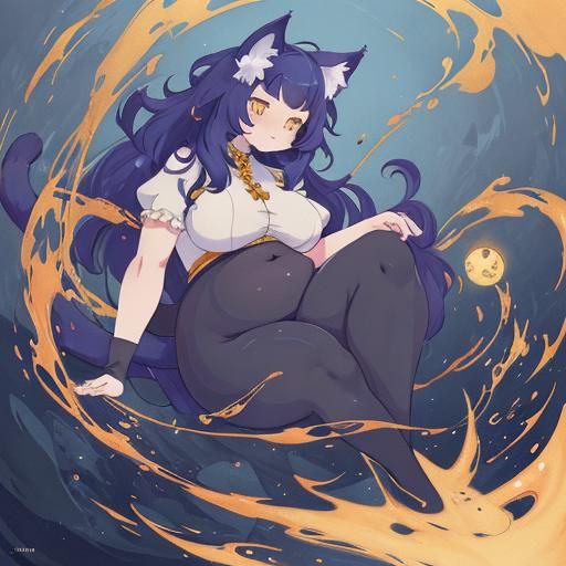 Anime Girl with Cat Features, Detailed Digital Art