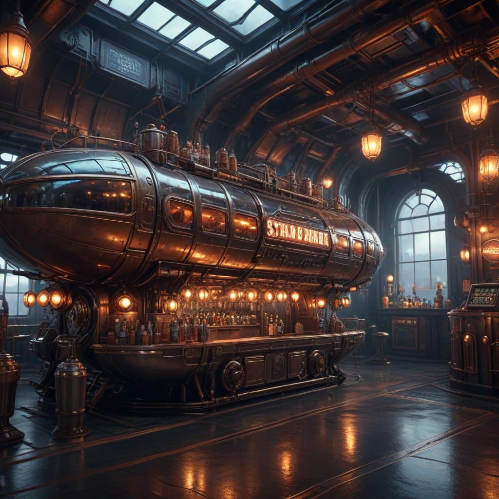 Vintage Steampunk Root Beer Bar on Majestic Airship