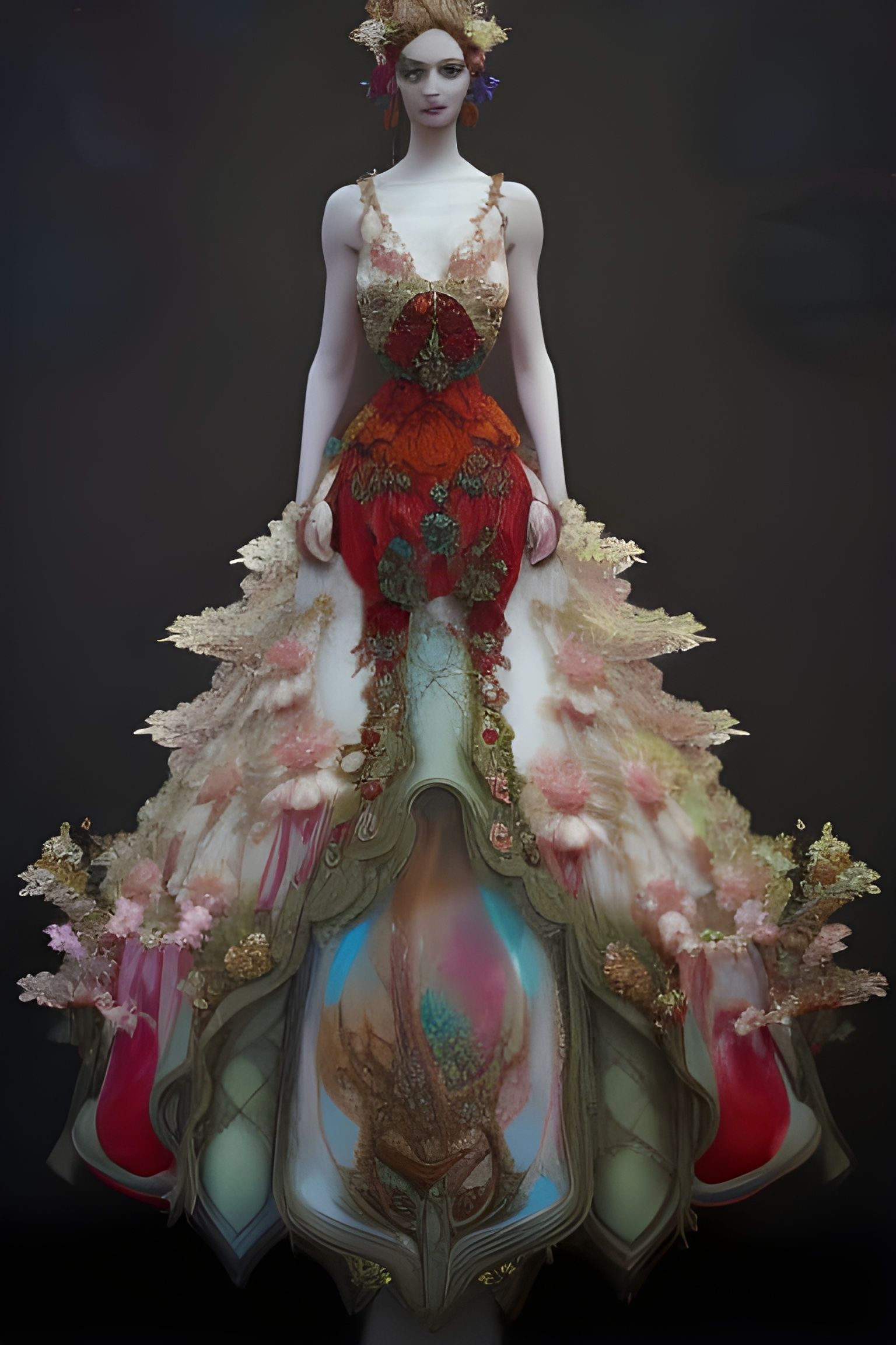 Ethereal Fairy Dress with Mushrooms, Hyperdetailed Digital A...