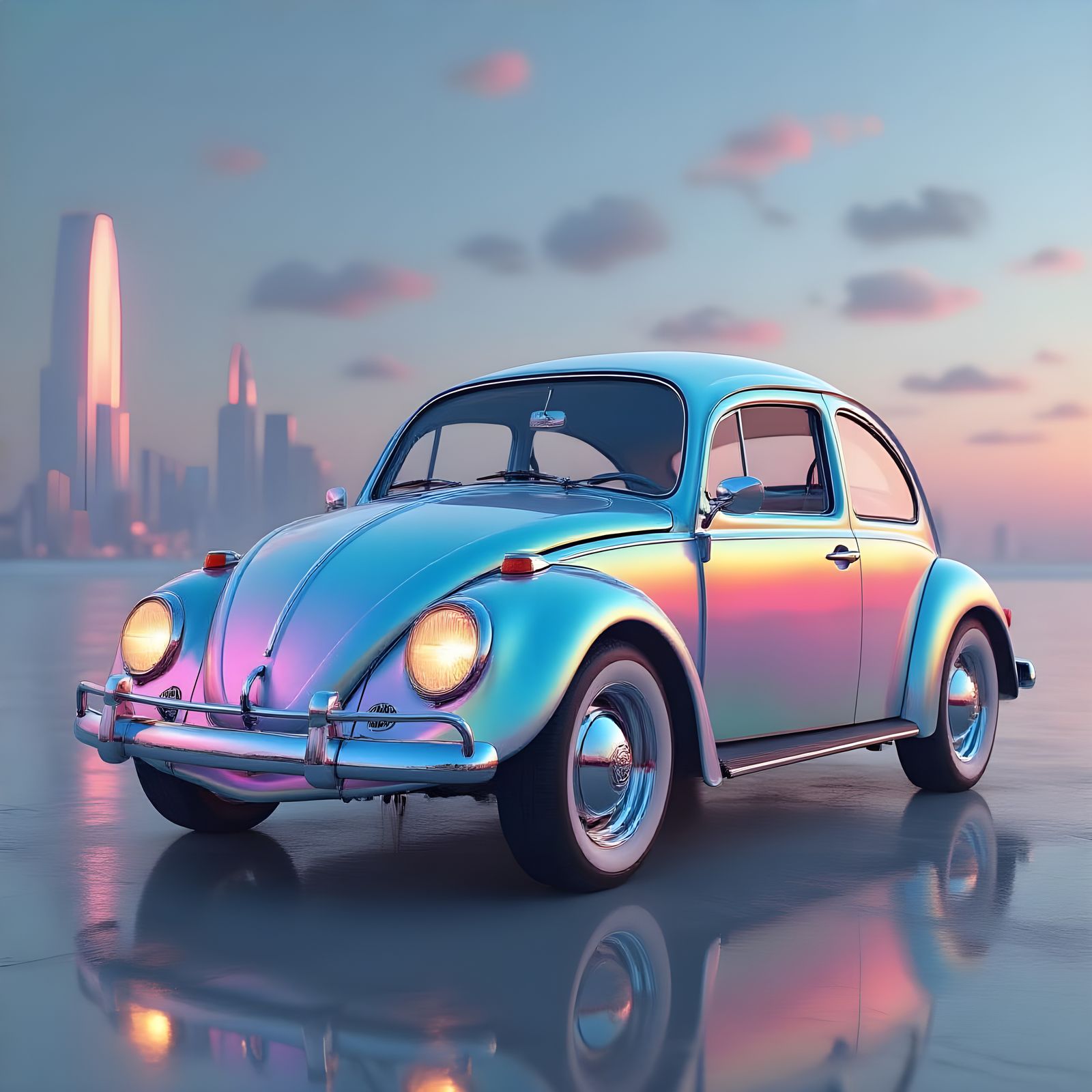 Iridescent Retro-Futuristic Beetle Car Concept Art