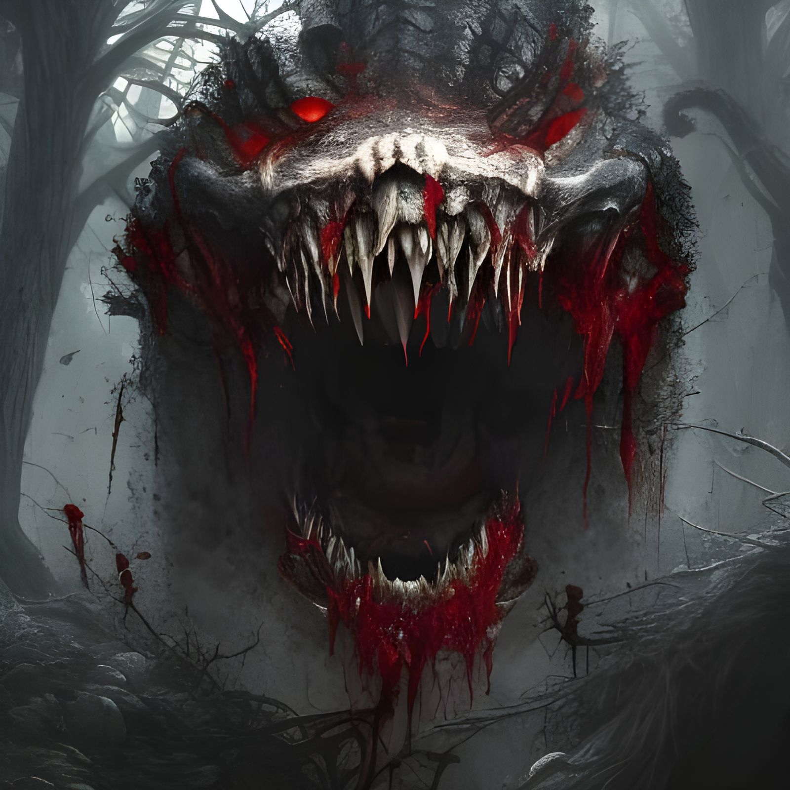Terrifying Ghost with Bloody Teeth in Dark Fantasy