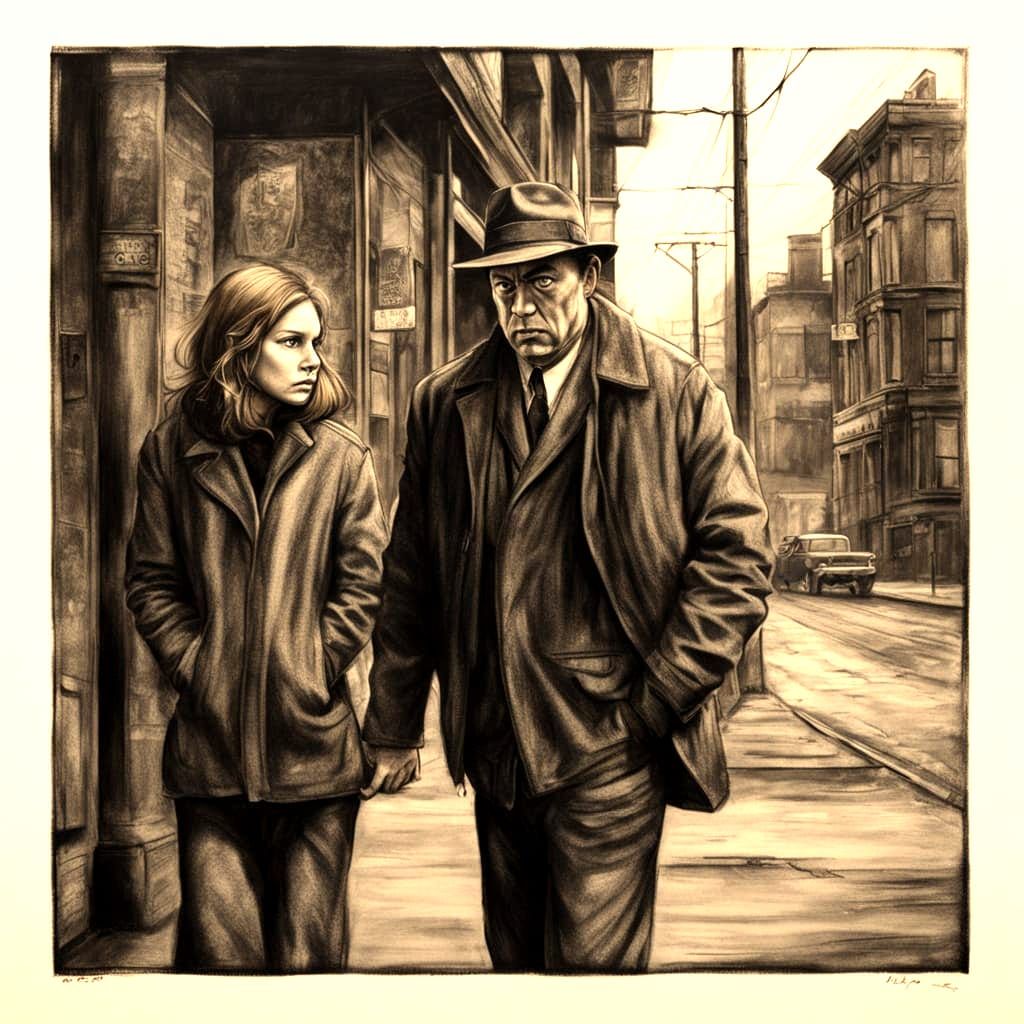 Gangster and Girlfriend: Retro Charcoal Portrait