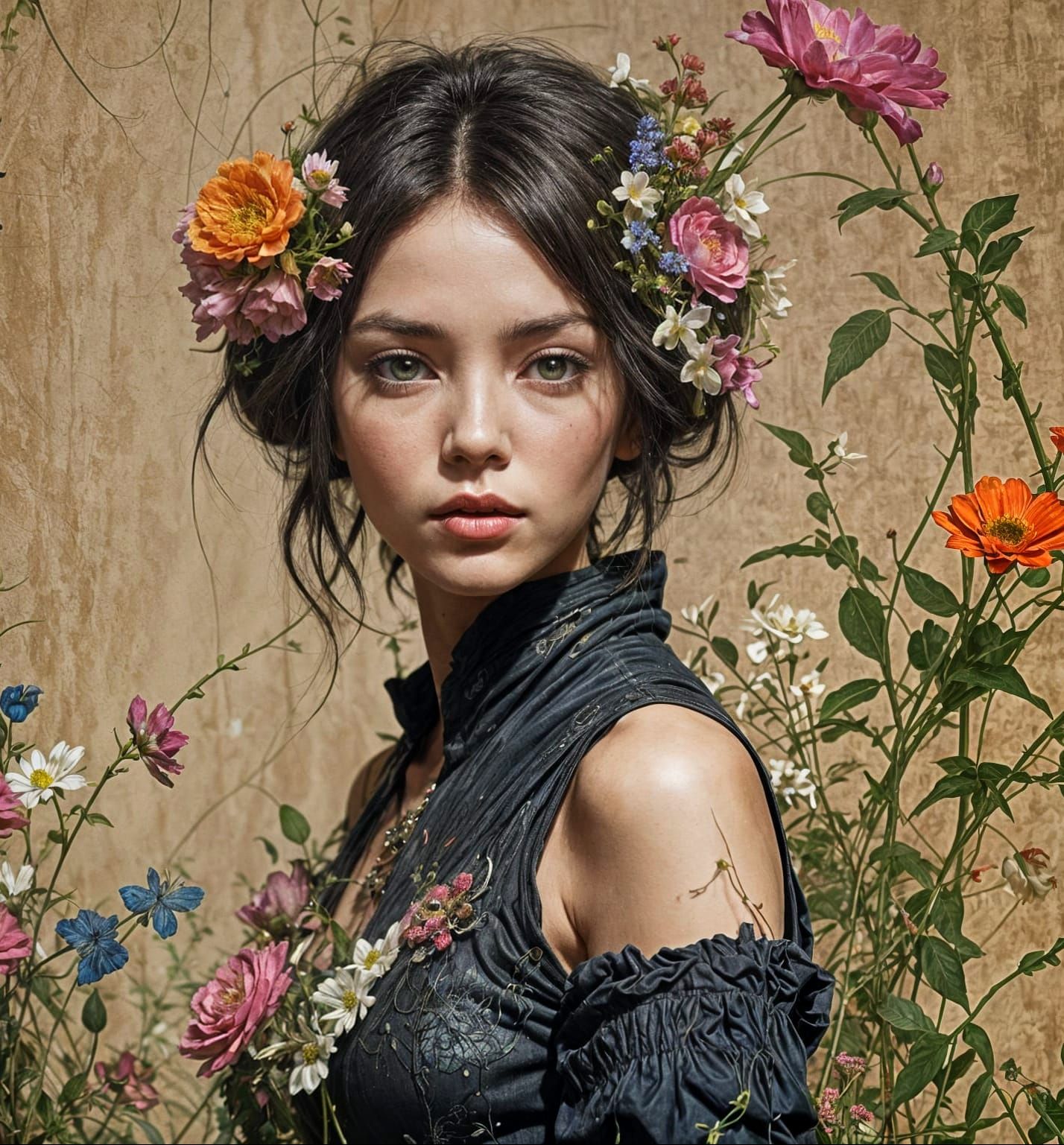 Surreal Flowers Blooming From Skin: Oil Painting