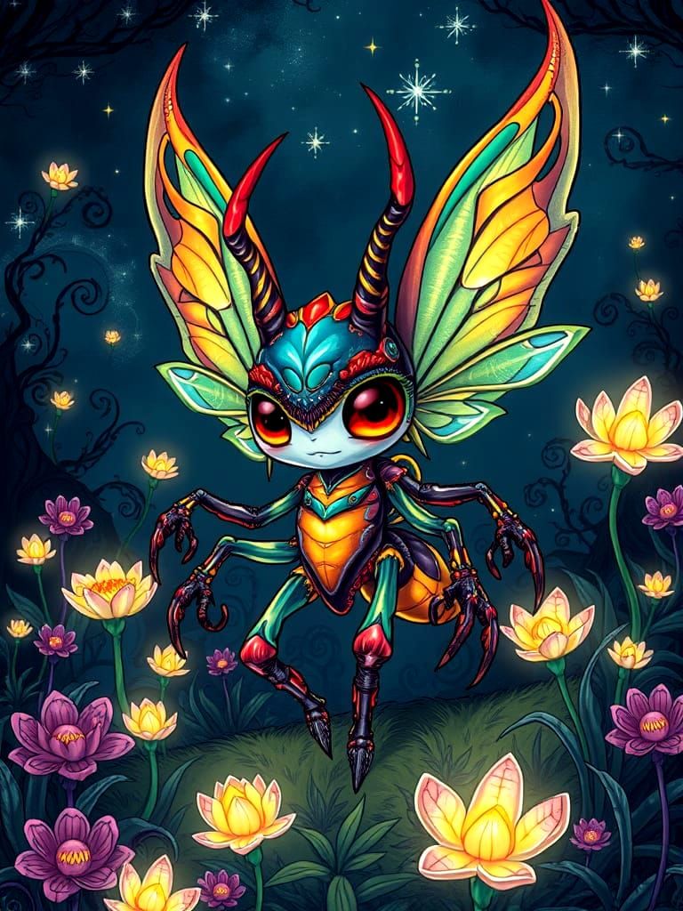 Creepy Cute Fairy Monster in Bioluminescent Garden