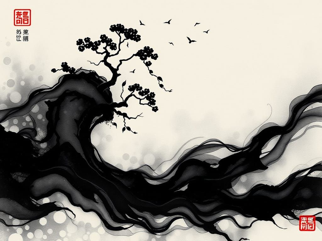 Surreal Sumi-e Ink Landscape in Ethereal Style