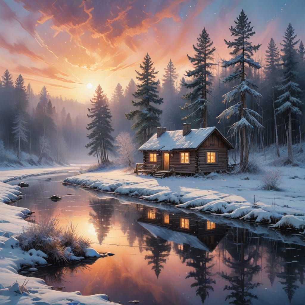 Winter Dawn: Traveler at River's Edge