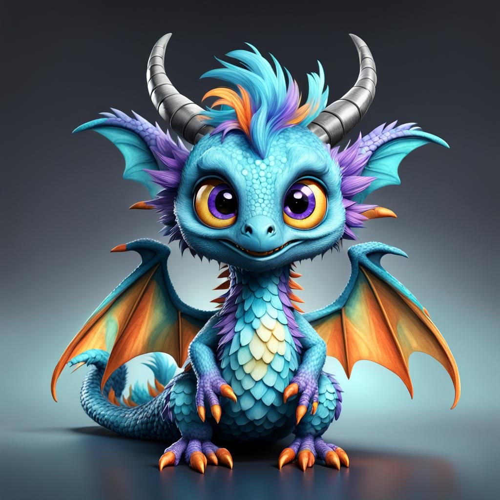 Cute Dragon with Colorful Wings: Fantasy Concept Art