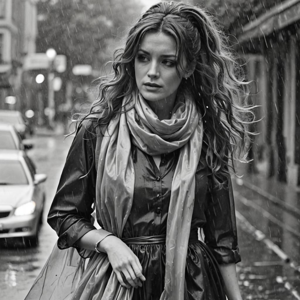 #rain #raining #wet #b&w #scarf #satin #dress #tacky #silk #...