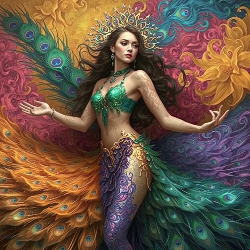 Dragon Peacock Woman in Abstract Expressionist Style